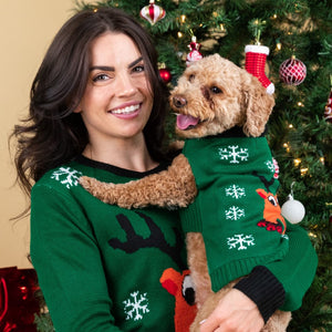 Matching Pet and Owner Christmas Sweaters: Rad Reindeer