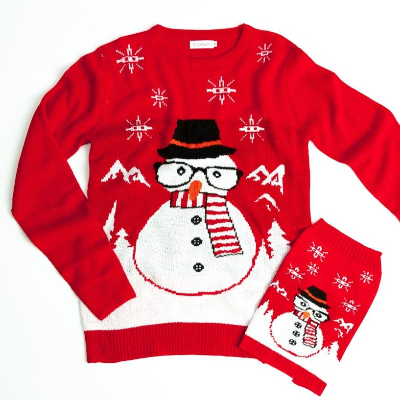 Matching Pet and Owner Christmas Sweaters: Sassy Snowman